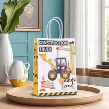 حقيبة هدية بطبعة آلة حفر ، حقيبة تسوق مطبوعة بمركبة إنشائية ، حقيبة هدايا حلوى محمولة بطبعة بناء كرتونية ، مناسبة للاستخدام في أعياد الميلاد والعطلات وحفلات الموضوع الإنشائي - خلط الألوان - مشاهدة 3