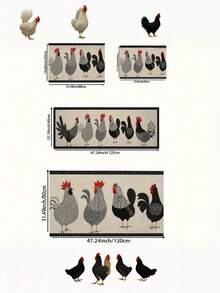 Tapete de Cozinha Antiderrapante com Estampa de Família de Galo e Galinha em Veludo Aveludado - Durável Poliéster, Lavável em Máquina, Tapete Retangular para Sala de Estar, Área de Jantar e Entrada, Adequado para Carpete de Piso de Cozinha