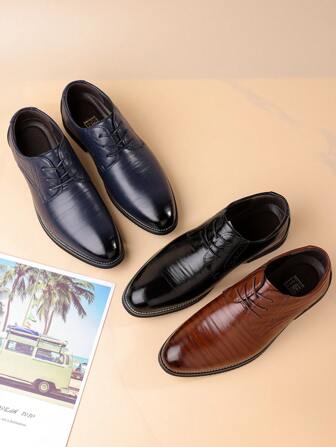 1 paire de chaussures confortables à lacets et bout pointu pour homme, style britannique, respirant, à la mode et polyvalentes, semelle souple, noir, bleu et marron