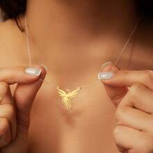 Elegant Phoenix Rising Pendant Necklace, Stainless Steel Gold/Silver Plated Dreamlike Golden Bird Pendant - Phoenix Pendant - View 5
