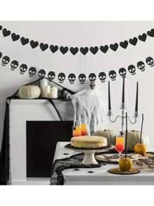 24 件黑色毡心形花环横幅，哥特式风格装饰，适合告别、婚礼、周年纪念、生日派对、情人节派对、房间、家居、墙壁、宿舍、母亲节、万圣节