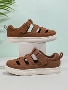 Children's Skate Shoes: Waterproof Soft Leather, Stable Non-Slip Lightweight Athletic Shoes, Fashion Kids Sneakers, Suitable For Girls & Boys, Spring/Autumn, Casual Breathable Hollow Design - Brown - View 4