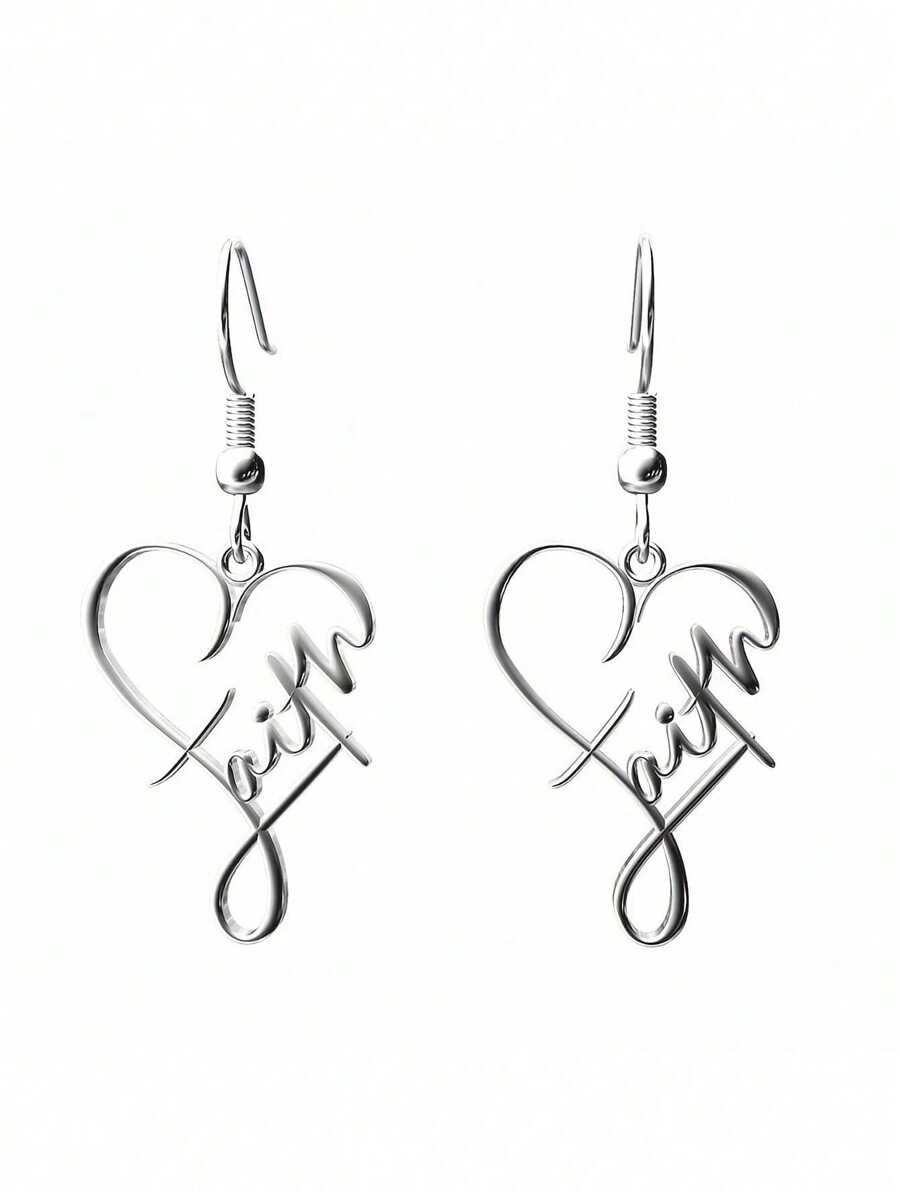Stainless Steel Cross Heart Design Creative Elegant Dangle Earrings Silver Plated Jewelry Female Gift