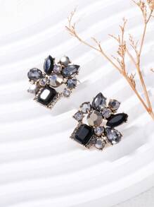 juran 1 Pair Floral Shaped Simple Fashion Rhinestone Earrings, Suitable For Daily Wear