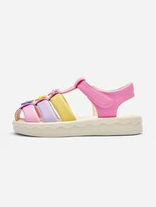 Balabala Girls' Roman-Style Soft Sole Sandals, Closed-Toe Beach Shoes - Red Hue - View 2