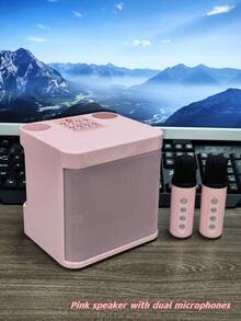 1个音箱+2个麦克风，配备4种LED滚动灯，适用于家庭电视、KTV、户外便携式卡拉OK无线蓝牙音箱，4英寸10W音箱、麦克风、音响一体机 - 彩色 - 查看 17