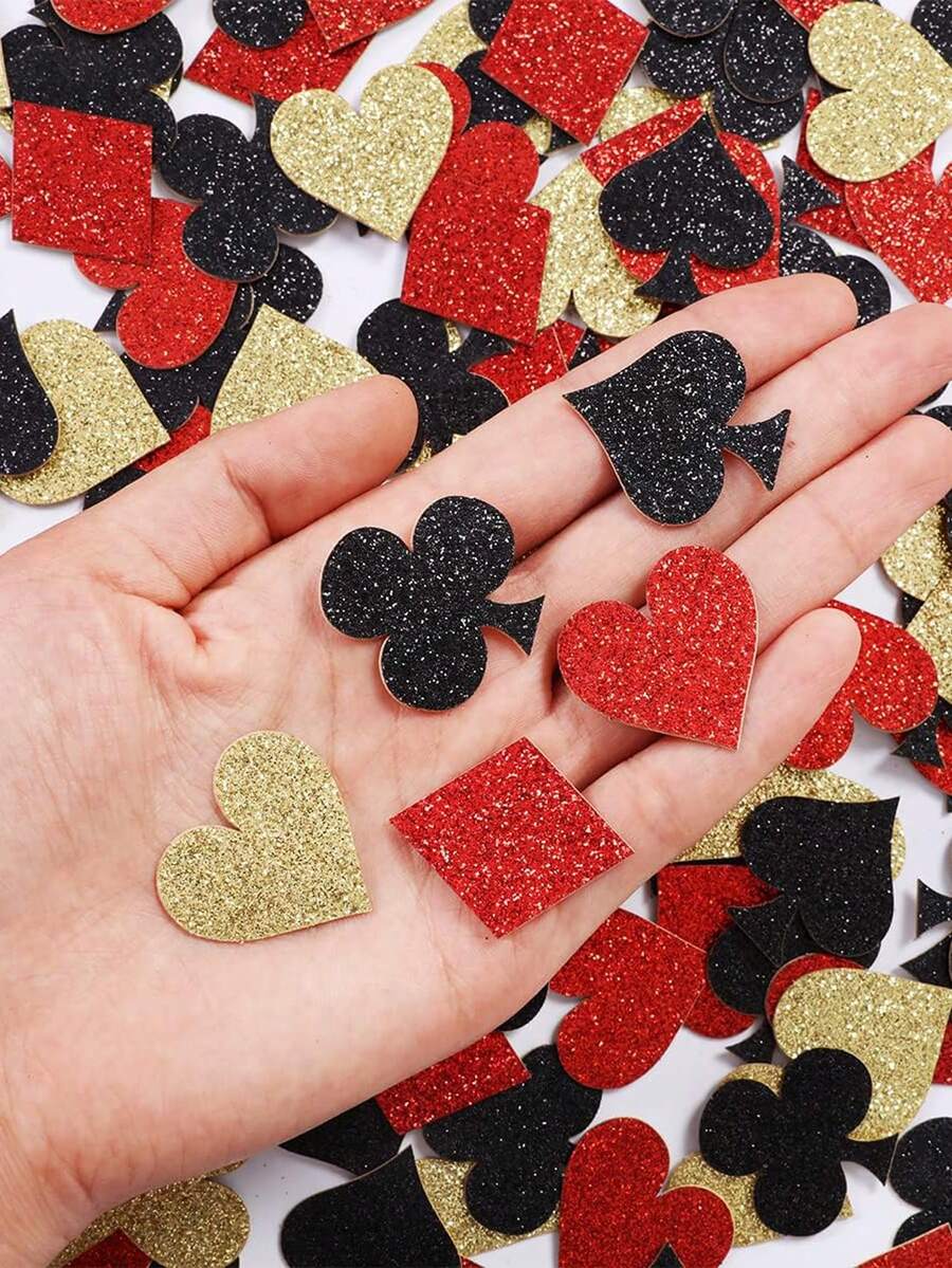 100pcs/Pack Playing Card Theme Sequin Confetti, Suitable For Birthday, Wedding, Las Vegas Poker Theme Party Decoration, Holiday Party Supplies - Multicolor - View 1