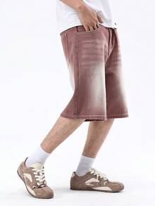 Men's Loose Casual Denim Shorts With Pockets, Versatile Summer Jeans Shorts - Redwood - View 6