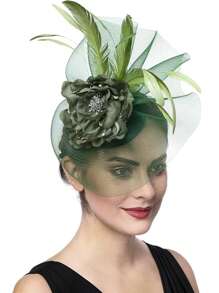 1pc Halloween Costumes Women's Organza Fascinator Hat Church Kentucky Derby British Flower Feather Fascinator Bridal Tea Party Accessories Hat Gold Halloween Accessories, Tiny Hats, Mini Cap, Wedding Items