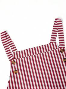 Women's Casual Square Neck Striped Patchwork Long Jumpsuit With Suspenders