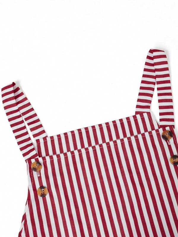 Women's Casual Square Neck Striped Patchwork Long Jumpsuit With Suspenders