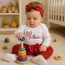 Sempre Bebê Baby Girl Clothing Set Long Sleeve Bodysuit With Pants And Headband Blogger Diva Leopard Print Kitten Bow Outfit Winter Cold Weather Set Luxury Fashion Stylish Baby - 紅色 - 查看 2