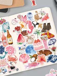 50pcs Watercolor Themed Stickers For Diary, Graffiti, Skateboard, Helmet, Water Bottle, Scrapbook, Guitar, Phone Case, Notebook, Computer, Gift,School Supplies,Back To School
