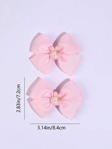 2pcs Kids Pink Rabbit Animal Strawberry Bow Hair Clips, Suitable For Children And Spring Season - Multicolor - View 2