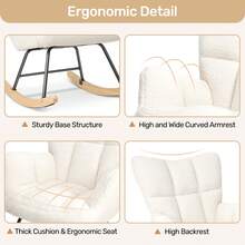 Nalupatio Rocking Chair,Lambswool With High Backrest Armrest,Upholstered Up To 136 Kg Load-Bearing Comfy Stabilise Rocking Chair For Livingroom Bedroom Balcony White - White - View 6