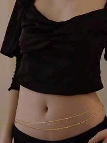 2pcs Sexy Bikini Waist Chain Simple Bikini Belly Chains Summer Body Chain Beach Body Accessories Jewelry For Women Girls Summer School Fall, Autumn, Halloween - Gold - View 2