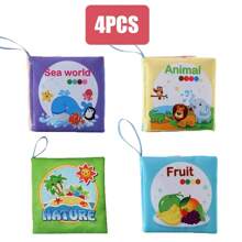 Paquete de 4 libros blandos de educación temprana para niños, lavables, masticables, resistentes al desgarro, que incluyen animales, frutas y otros juguetes de aprendizaje interactivo, adecuados como regalos de Navidad, cumpleaños, Halloween, Acción de Gracias y Pascua para bebés y niños pequeños