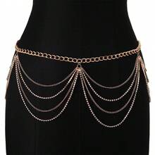 1pc Women's Fashion Multi-Layer Crystal Tassel Chain Waist Belt Body Chain, Bikini Accessory - rhinestones - View 3