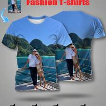 Custom Couple 3D Printed T-Shirt, Breathable And Comfortable Polyester, Crew Neck Short Sleeve, Suitable For Summer Casual Wear And Gifts, Customized Men Summer Top Graphic Tee