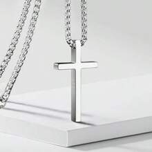 1 Piece Of Simple And Fashionable Hip-Hop Street Style Cross Pendant Stainless Steel Necklace Suitable For Men To Wear On The Street Every Day