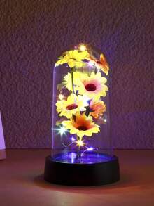 1个家居装饰人造向日葵夜灯，带塑料罩，向日葵造型台灯，女孩房装饰花朵夜灯，适合作为情人节礼物、母亲节礼物、卧室装饰夜灯