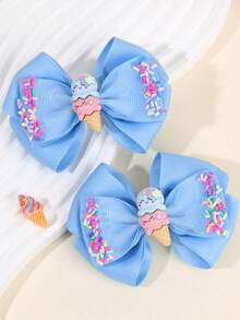 2 件幼儿女童蝴蝶结发夹，迷你粉红玫瑰花和人造珍珠装饰发饰蝴蝶结，双层丝带发夹，鳄鱼夹，儿童青少年发饰，适合日常生活、节日（黄色/蓝色/粉色） - 彩色 - 查看 9