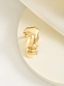 1pc Retro Avant-Garde Face Shaped Unique Design Ring, Fashionable Accessory For Daily Wear - Gold - View 4