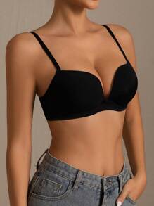1pc Women's Solid Color Bow Molded Cup Underwire Comfortable Bra