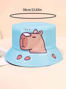 1pc Women's Adorable Reversible Capybara Print Bucket Hat, Suitable For Spring & Summer Daily Outfit - A - View 4