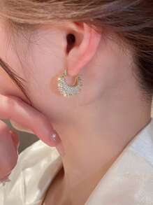 1 Pair Cubic Zirconia Studded Handbag Shaped Earrings, Unique Shiny Rhinestone Earrings Fashion Design, Luxury Elegant Zirconia Bag Charm Earrings, Versatile European And American Style Earrings For Women