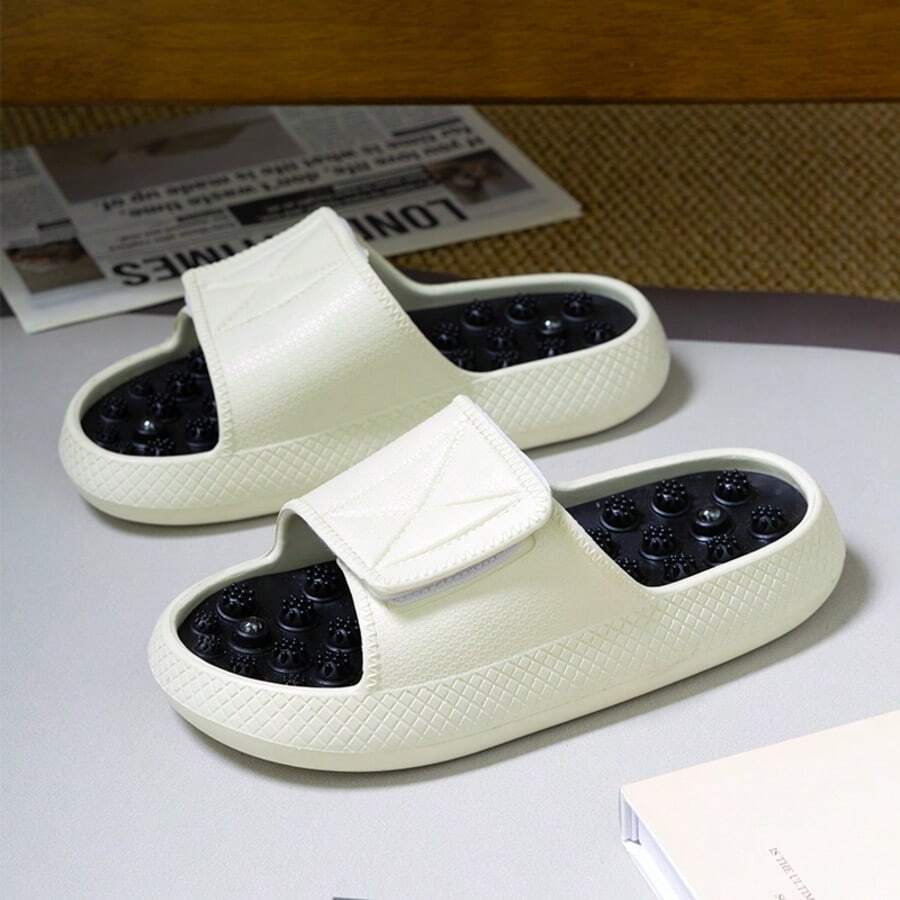 Couple Summer Ladies' Acupoint Foot Massage Thick Sole Slip-Resistant Indoor/Office Strap Slippers - Black and White - View 1