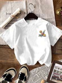 Camiseta de hombre con cuello redondo, gráfica de bebida naranja y letra, uso casual diario y vacaciones de verano