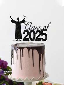 Cake Topper Congrats Grad 2025Graduation Party Cake Decorations Graduation Cake Topper,Theme Graduate Party Cake Decorations Black For Senior Graduation Party Decorations - Black Glitter - Multicolor - View 4