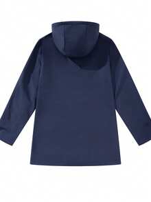 1pc Outdoor Women Hooded Lightweight Spring/Summer Jacket, Water-Resistant Fabric With Zipper Design - Navy Blue - View 4