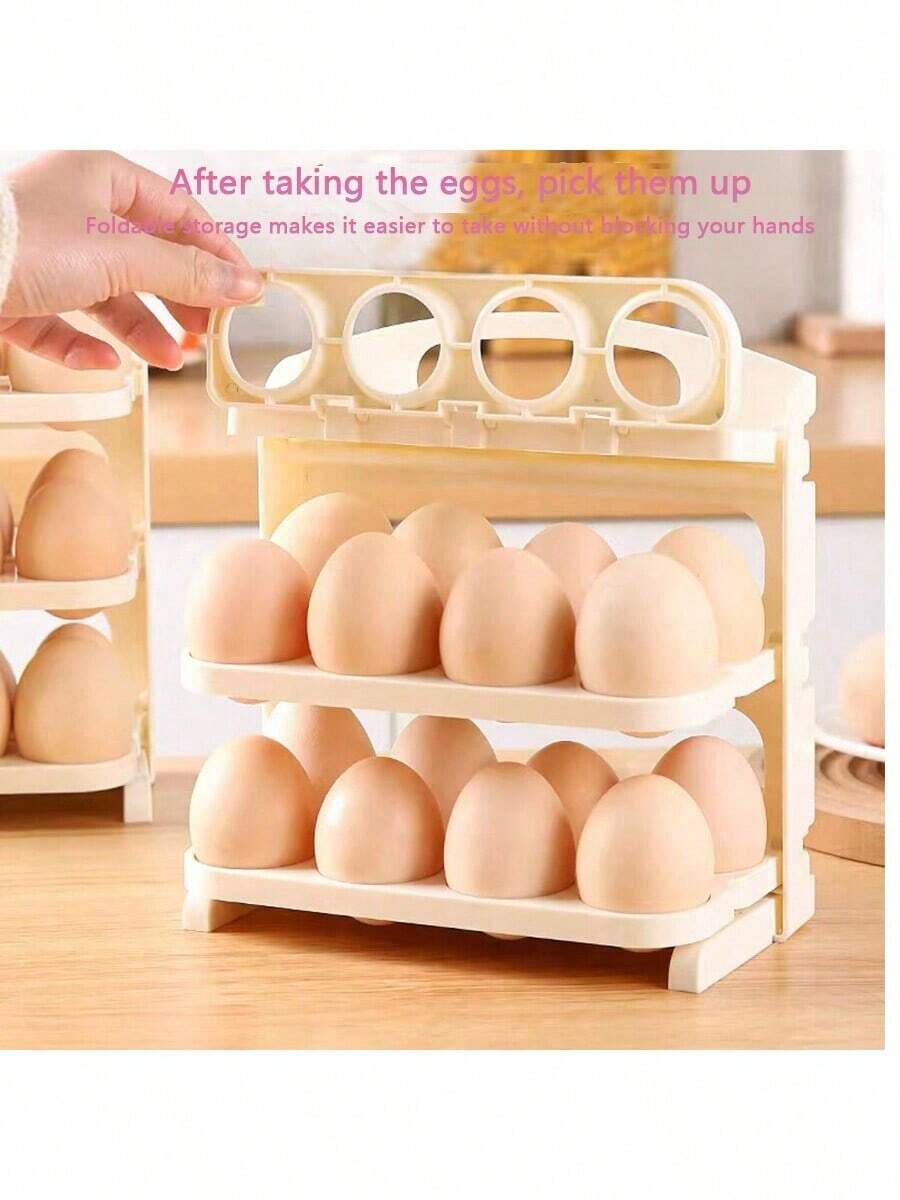1pc 3-Tier Collapsible Fridge Egg Storage Container, Refrigerator Egg Holder Rack, Home Necessity, Fridge Side Door Organizer Tray, Kitchen Egg Carton Holder, Anti-Fall - Multicolor - View 1