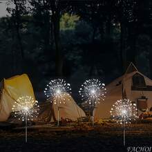 8-Mode Solar Powered LED Firework Fairy Lights, Waterproof Copper Wire Outdoor String Lights For Garden, Pathway, Flower Bed And Party Decor - Auto On/Off And Self-Charging Landscape Lighting - White - View 5