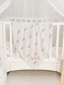 Customized Handmade Embroidered Name Tulip Jacquard Children's Blanket, Soft Knitted Baby Exclusive Daily Throw Blanket, Suitable For All Seasons - White - View 3
