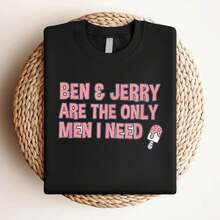 180g Pure Cotton BEN JERRY ARE THE ONLY MEN I NEED Black 4X Large Soft Versatile Designer Clothes Summer Homme Slightly Top For Everyday Wear Print Round Neck Short Sleeve Breathable For Women Casual Graphic Streetwear Comfortable Stylish Unisex Fashion Stretched - Black - View 3