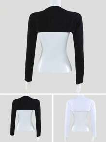 1 pieza Mujer Cuello redondo Falso cuello Chal Blusa de manga larga desmontable, Versátil para usar con blazer, Todas las temporadas