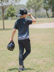 1 pezzo Cappellino da baseball con lettera da A a Z per bambini, cappello di moda coreano, cappello da sole per ragazzi e ragazze, cappellino da tennis con coda di cavallo alta, cappello sportivo, cappello da golf e da corsa, regolabile ed elastico, traspirante - nero - Visualizzare 4