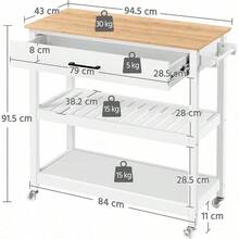Rolling Kitchen Island Cart, Utility Storage Trolley On Wheels With Bamboo Worktop, Detachable Towel Rack And Drawer For Kitchen/Dining Room, White - White - View 4