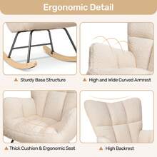 Nalupatio Rocking Chair,Lambswool With High Backrest Armrest,Upholstered Up To 136 Kg Load-Bearing Comfy Stabilise Rocking Chair For Livingroom Bedroom Balcony Beige - Beige - View 6