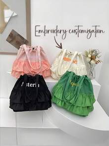 1 Piece Personalized Ruffle Canvas Bag, Commuter Versatile Shoulder Woven Bag. Large Capacity Shopping Bag, Organizer And College Student Book Bag. Tote Gift Bag With Embroidered Name For Weddings, Birthdays, Beach And Holidays, Perfect For Bridesmaids, Students And Beach Outings! - Multicolor - View 8