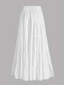 女士休闲宽松百搭优雅甜美半身裙 - 白色 - 查看 3