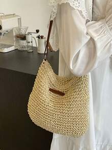 编织草编斜挎包，简约实用，多用途 - 米色 - 查看 4