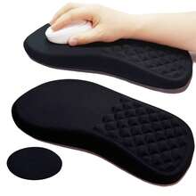 2 件符合人体工程学的电脑桌鼠标垫，带腕托，粘弹性泡沫按摩设计，可缓解疼痛，防滑凝胶 PU 底座，光滑的鼠标表面，非常适合游戏、家庭和办公室，黑色