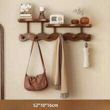 1 pieza Perchero de pared de bambú con ganchos, acabado pulido, fácil instalación, estilo casual, sin necesidad de taladrar, organizador multiusos para dormitorio, sala de estar, entrada