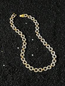 1pc Men Hiphop Style Full Rhinestone 8-Shaped Infinity Symbol Splicing Chain Necklace - Style a - View 3