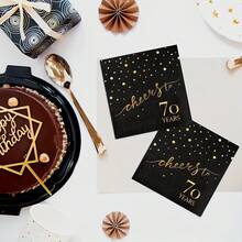 20pcs 3-Ply Birthday Party Napkins, 30th/40th/50th/60th/70th Golden Foil Text On Black Background, 5"X5" Cocktail Beverage Napkins For Birthday, Anniversary, Wedding Celebration