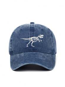 1 pieza Gorra de béisbol para niños/niños pequeños con lavado mate con diseño bordado de dinosaurio y patrón de hueso, apta para todas las estaciones - gorra de beisbol - Ver 14